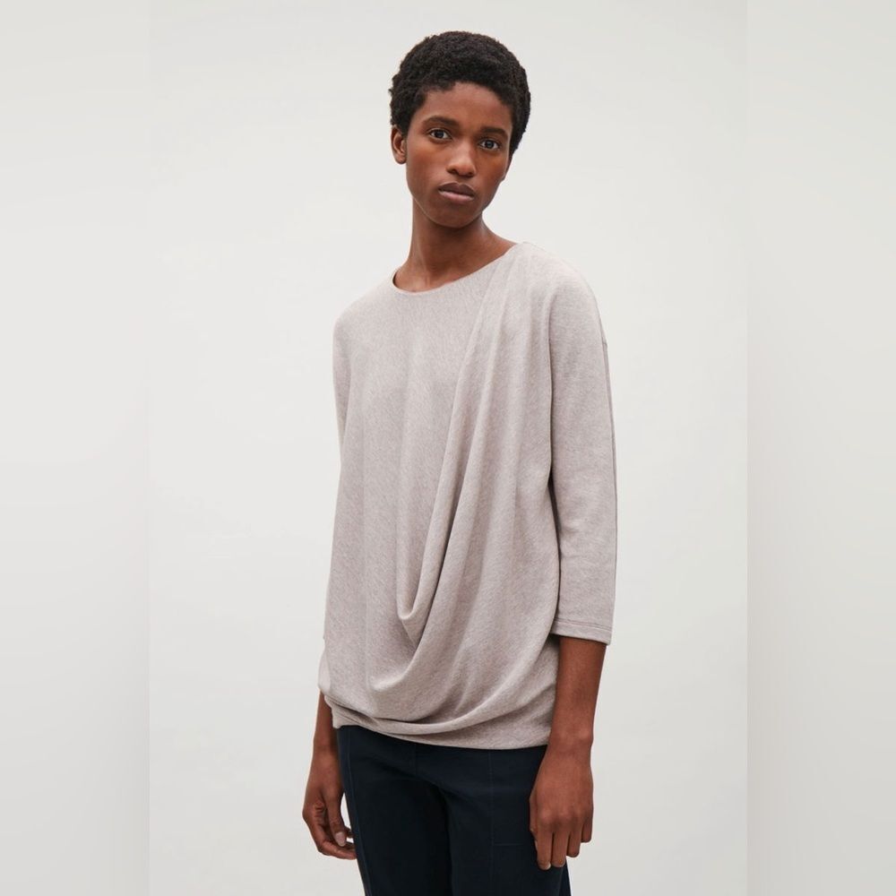 COS Synthetic Asymmetric Drape Front Taupe Top Size S